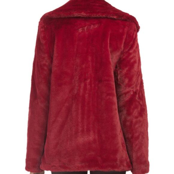Rachel Zoe Women's Red Faux Fur Teddy Coat Ultra Soft Shawl Collar Size Medium - Picture 3 of 10